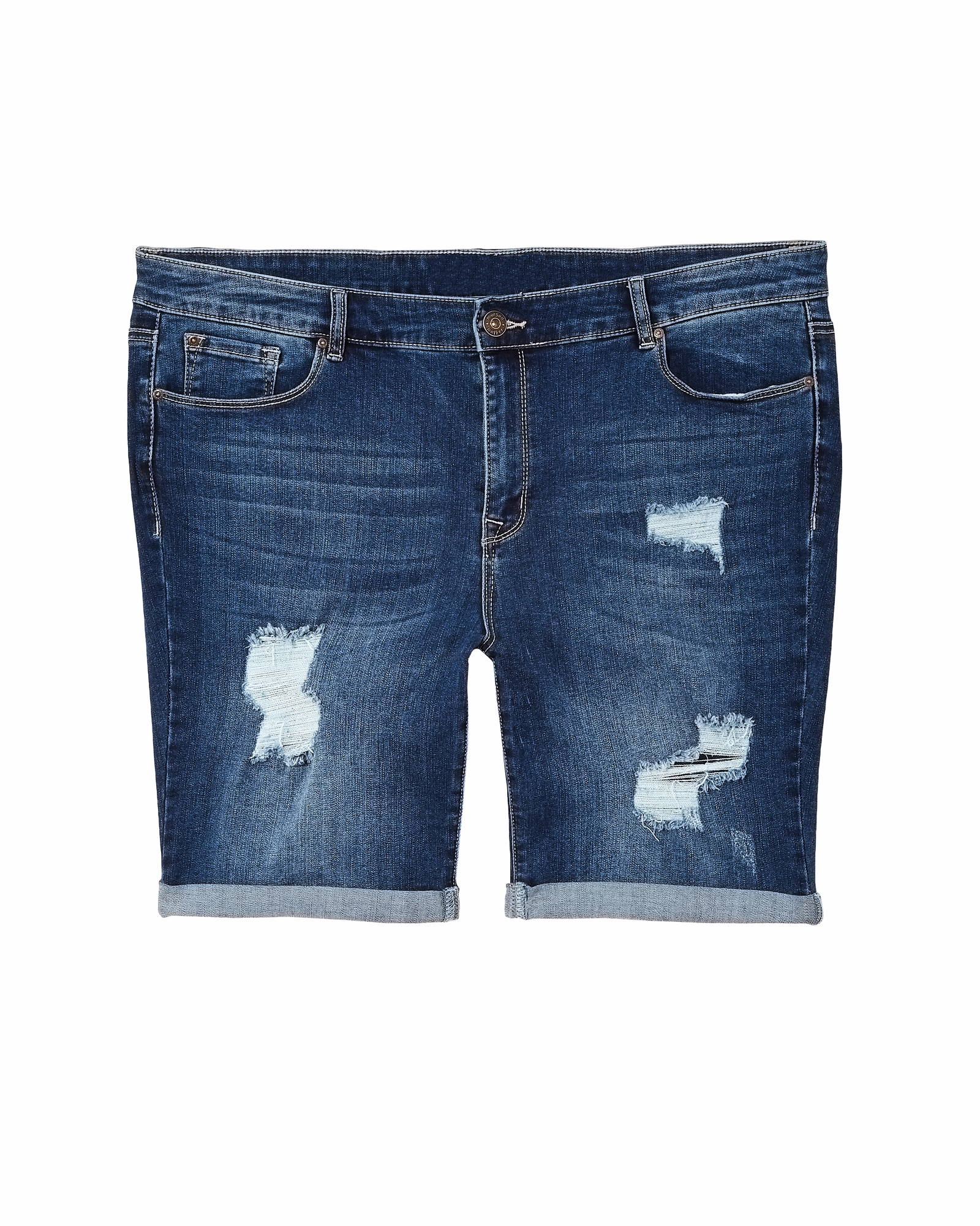 Dahl Distressed Bermuda Short | Dark Wash Quick Drying Fabric
