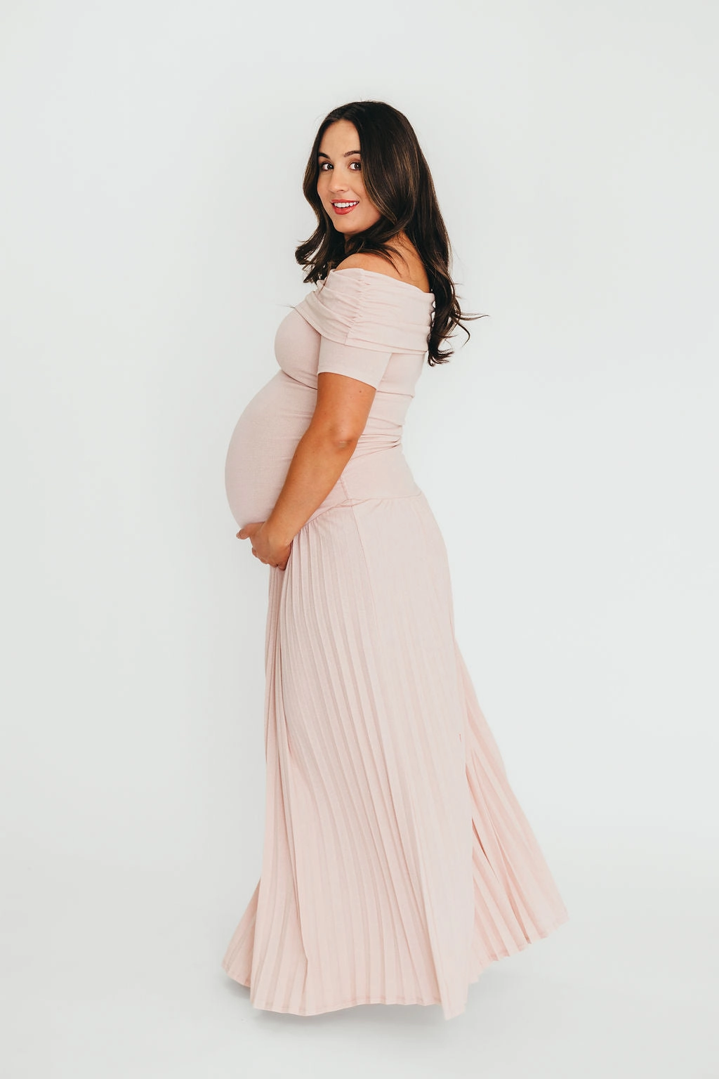 The Lennox Maxi Dress in Dusty Pink Fit Choice Texture Play