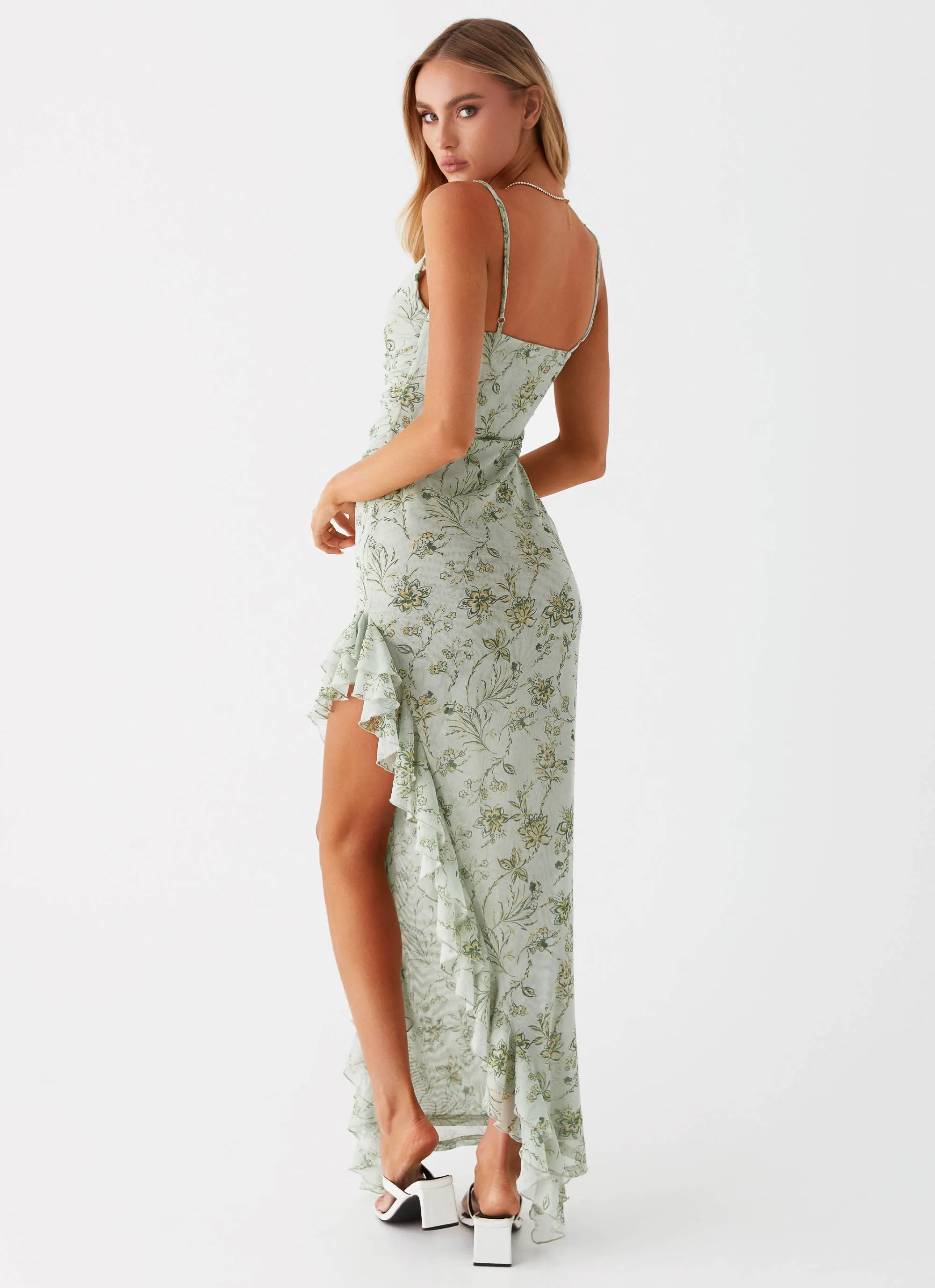 Princessa Maxi Dress - Sage Floral Flattering Cut Clean Base
