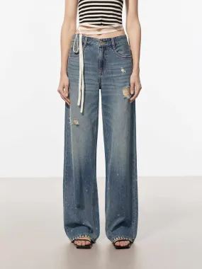 Sunny Vibes Teen Outfit Summer Vibes Printed Detail Straight Jeans