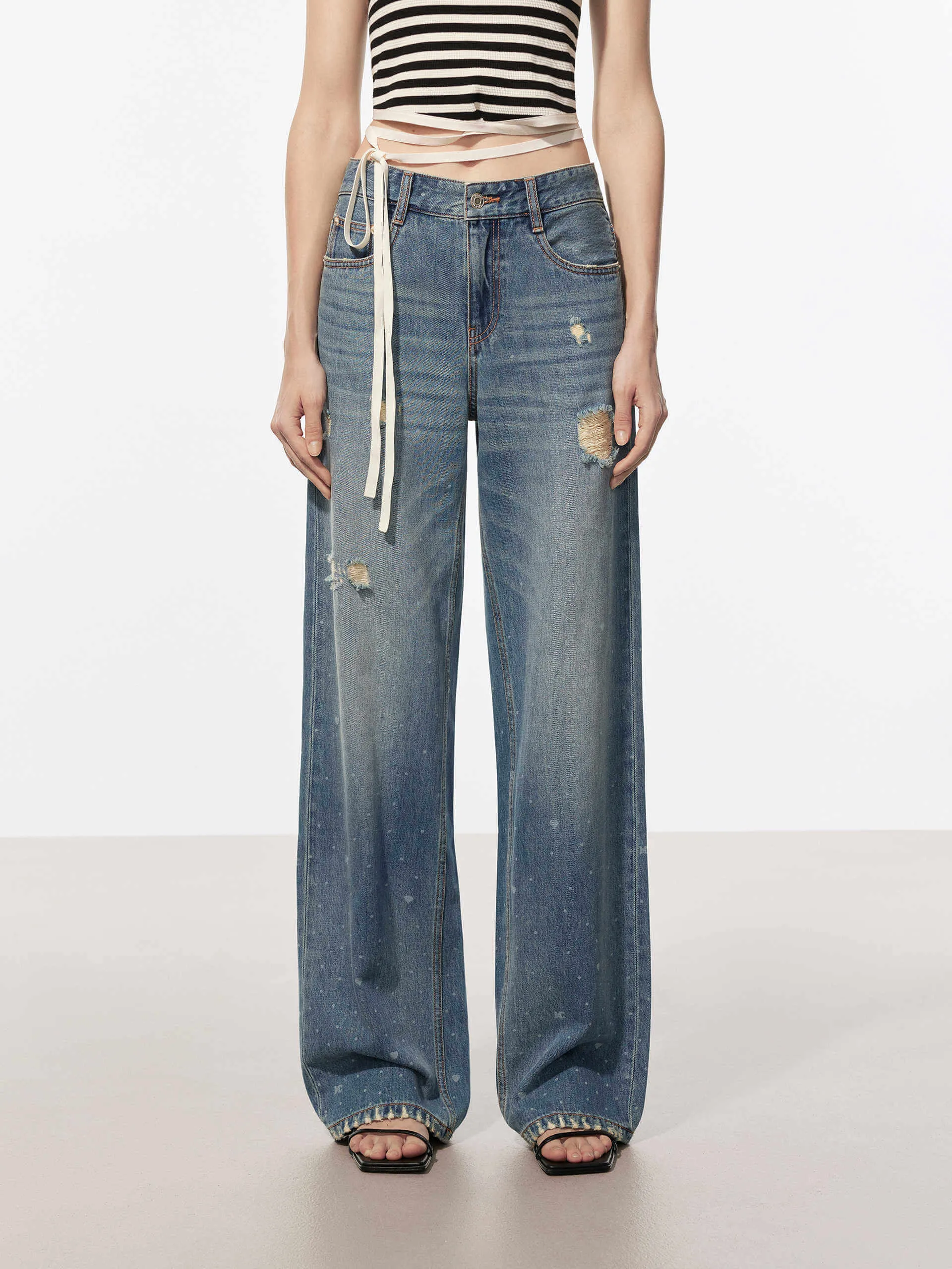 Printed Detail Straight Jeans Daily Musthave Style Statement