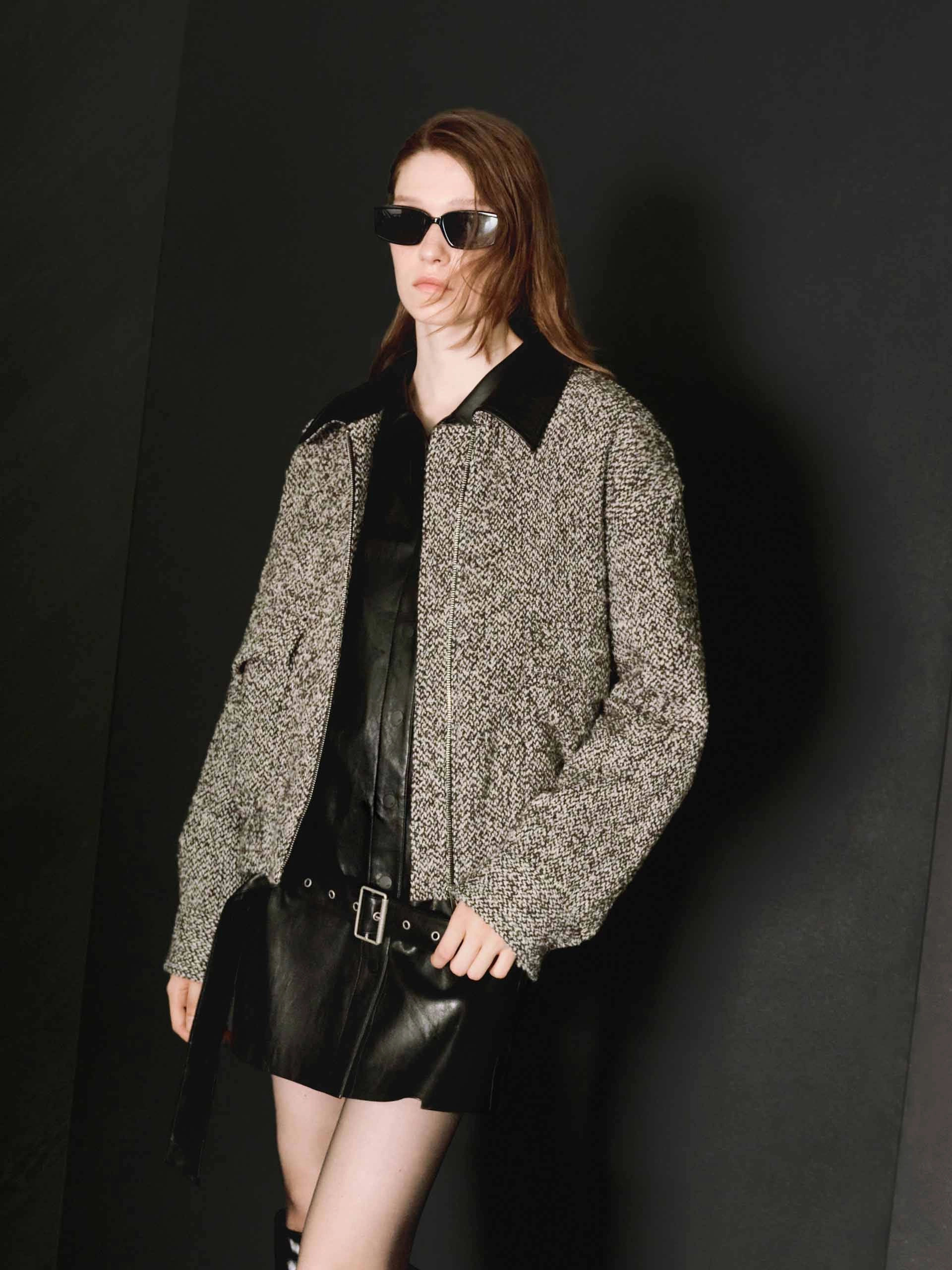 Monochrome Look Weatherproof Zipper Tech PU Collar Regular Jacket