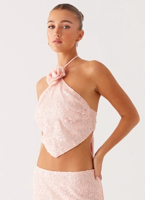 Air - defense - related Moisture Management Fabric Queenie Sequin Halter Top - Pink