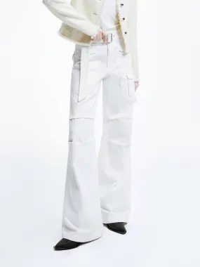 Textured Family Style Autumn Days Straight Cargo Jeans with Belt