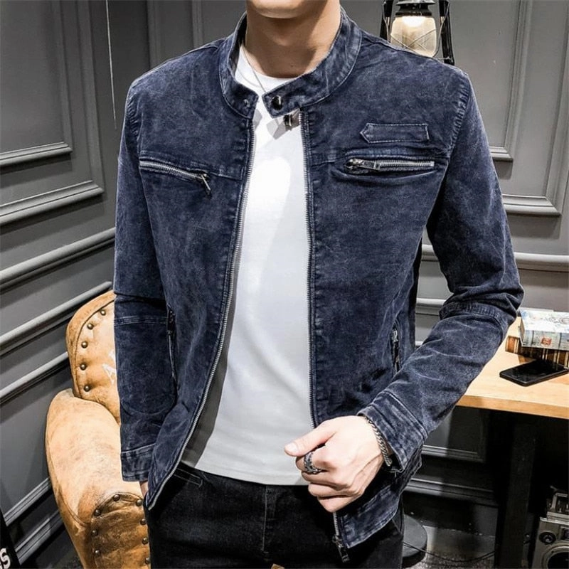 West Louis? Solid Retro Style Denim Jacket Toothbrush Light Layer