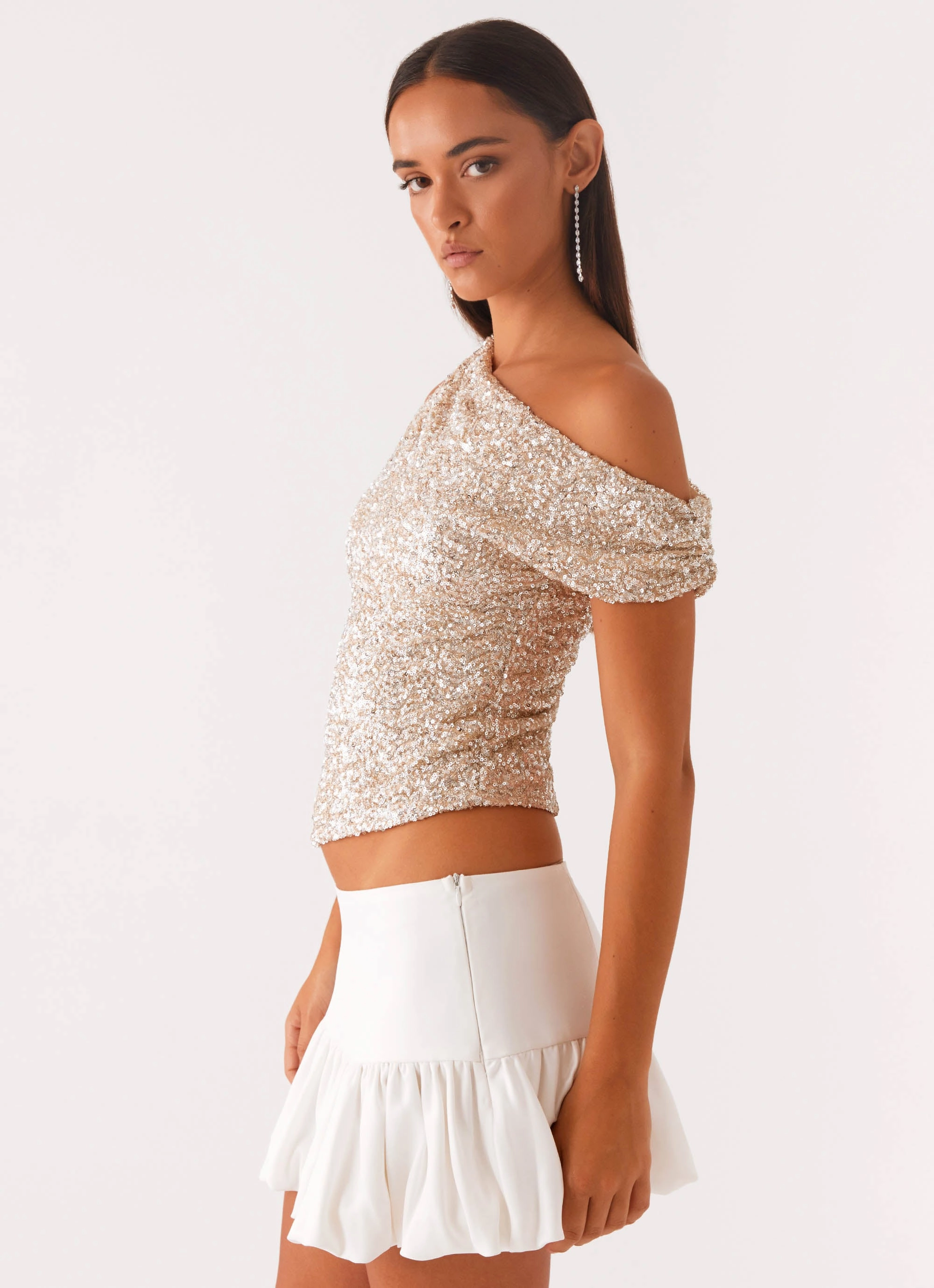 high - ground - clearance open field All Star Off Shoulder Top - Silver