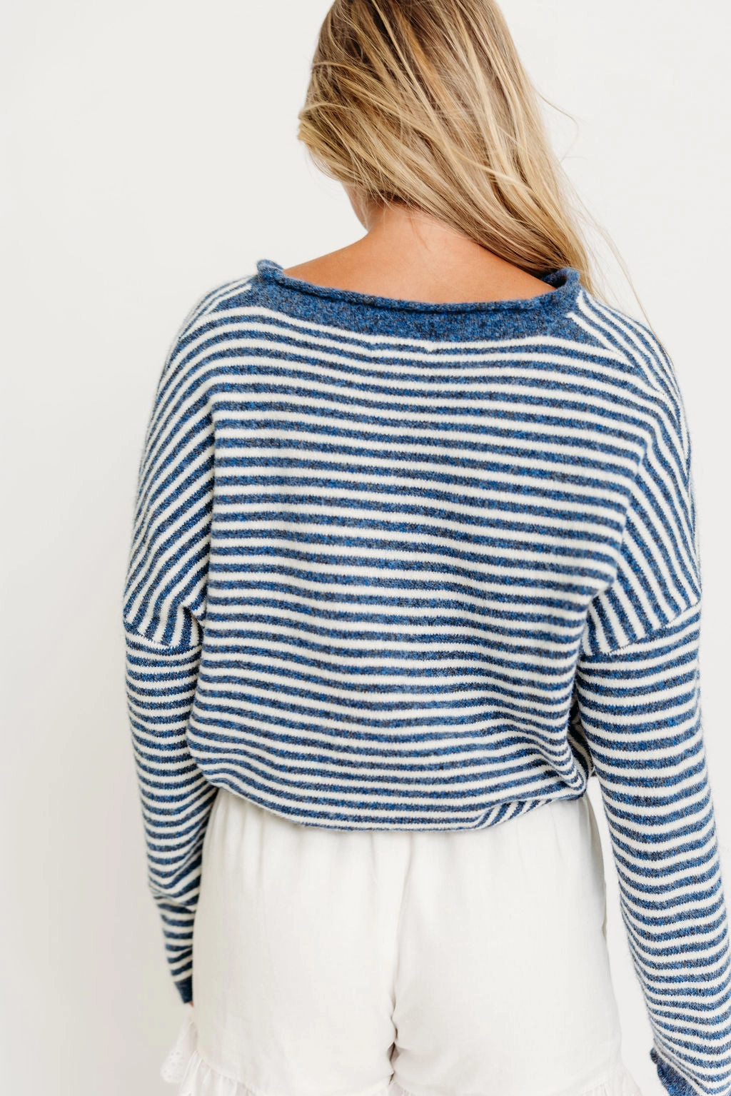Piper Mini Stripes Cardigan in Denim Knit Design Perfect Stretch
