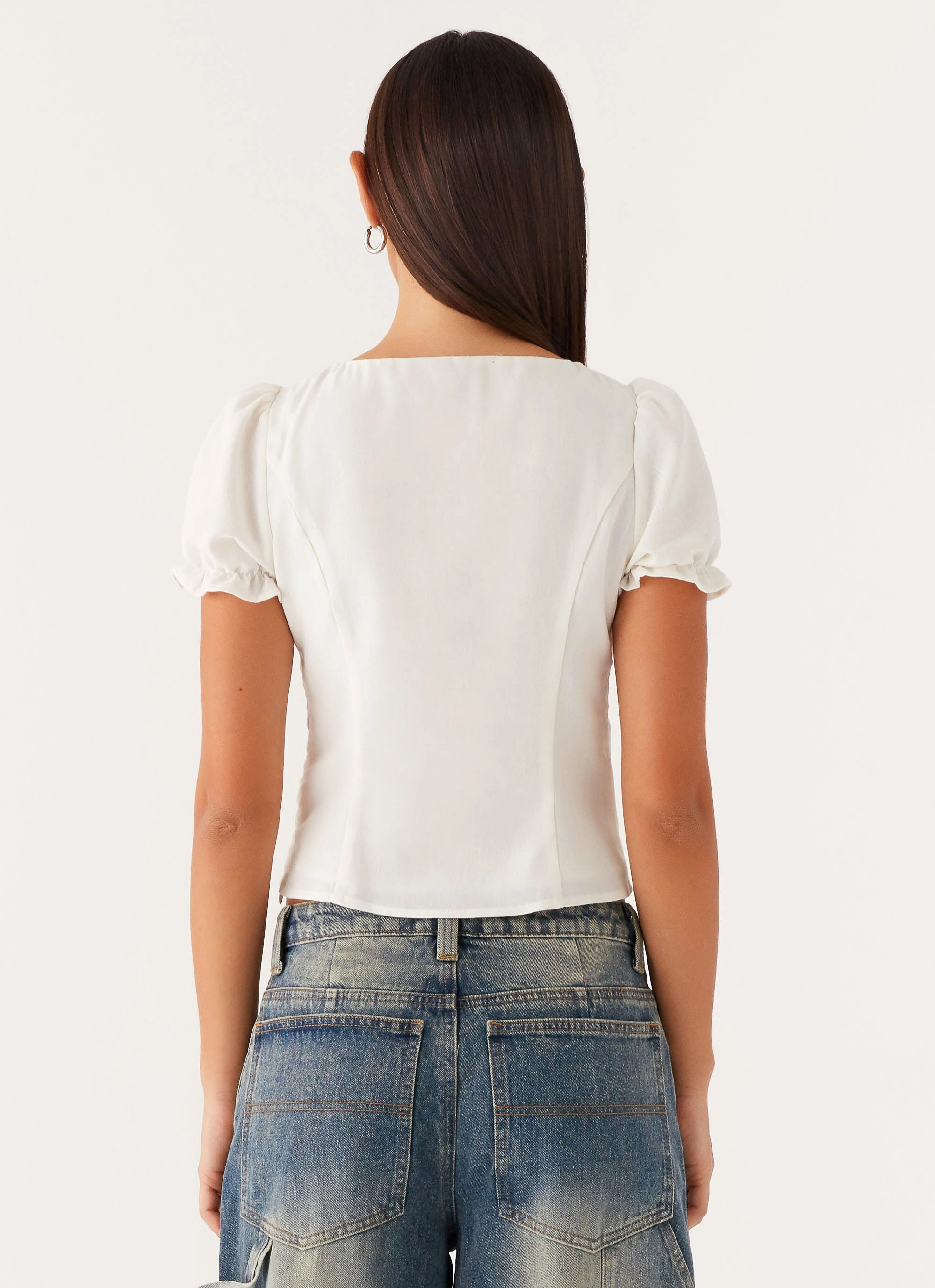 Bonded Seam Technology Stretch Fit These Words Puff Sleeve Top - White