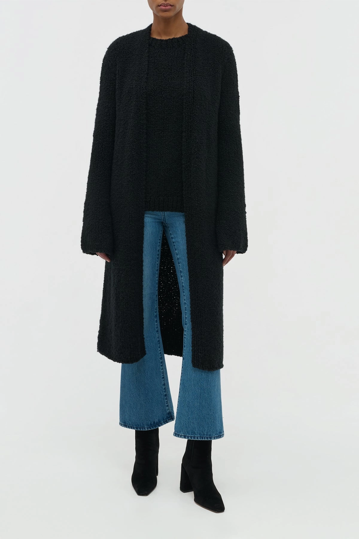 Sweater Pilling Prevention Tips Uxia Knit Cardigan in Black Cashmere Boucle