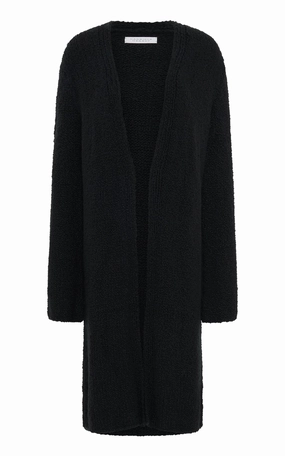 Uxia Knit Cardigan in Black Cashmere Boucle Timeless Basic Layered Stitch Detail