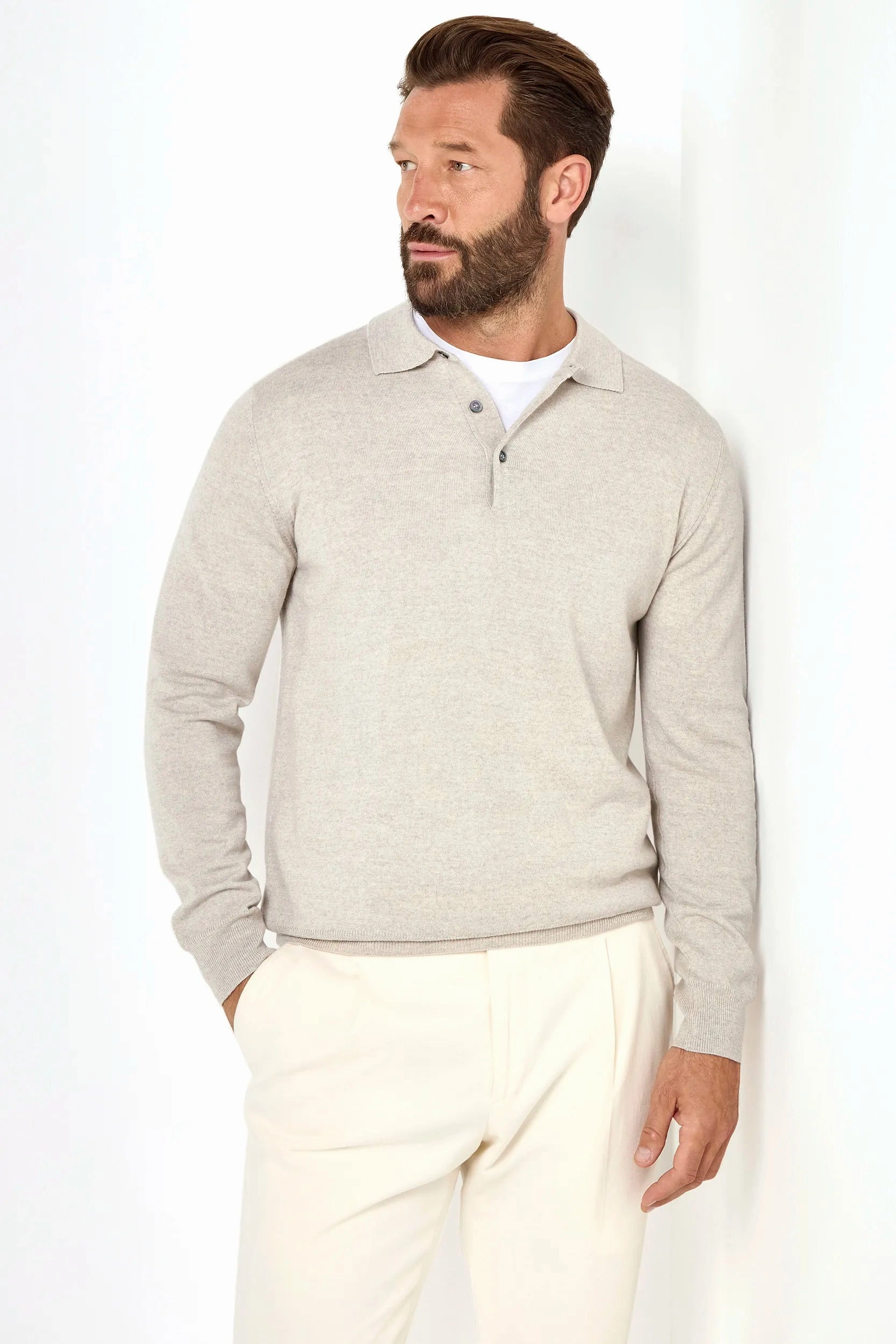 Greige merino polo ?C Made in Italy Elastic Seamless Design All Time