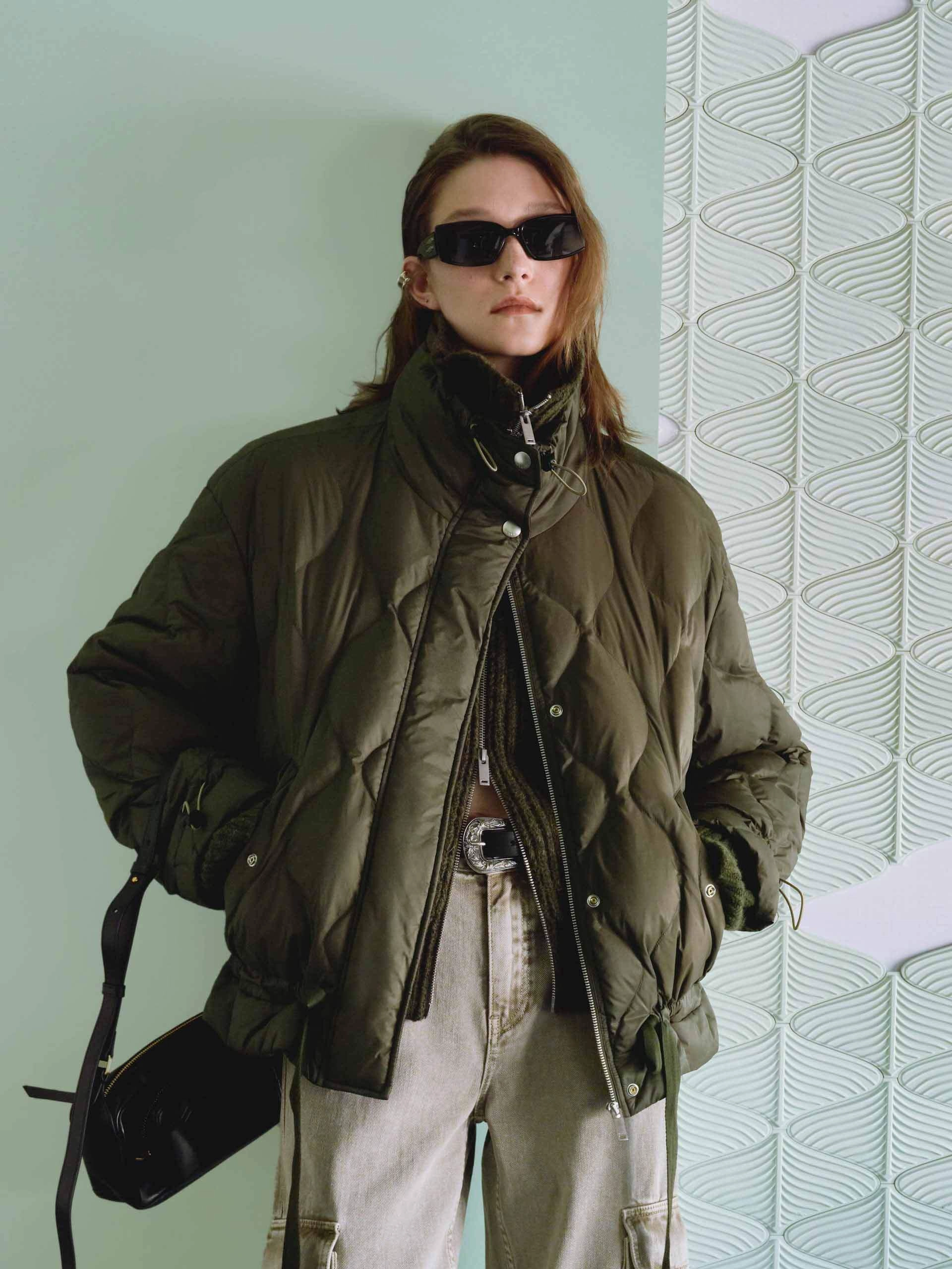 Reinforced Zippers AllDay Comfort Design Tie Hem Quilted Down Jacket