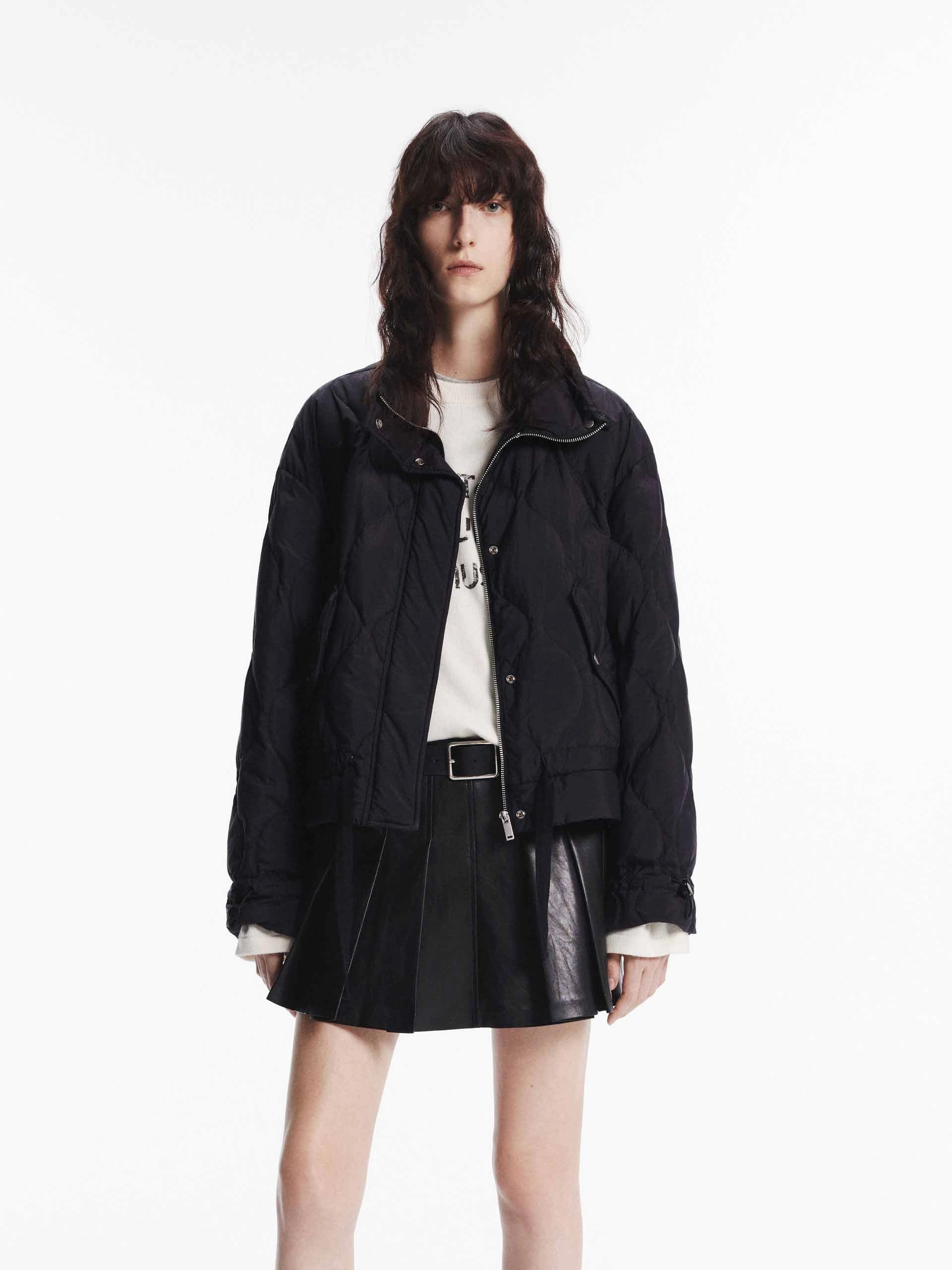 Tie Hem Quilted Down Jacket Noise Reduciting Fabric