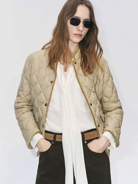 Quilted Mock Neck Down Jacket InterchangeableLining Zip Pockets