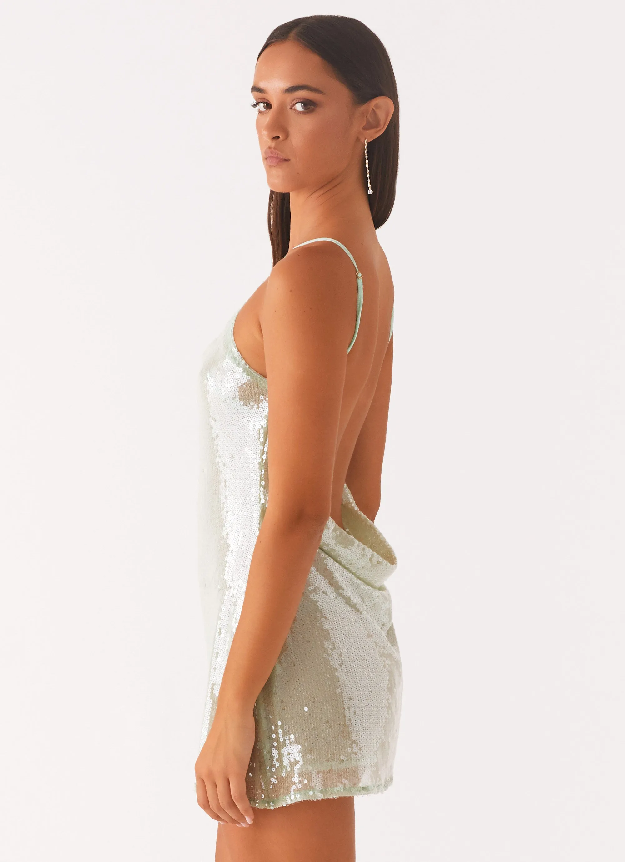 Radiant Energy Cowl Back Mini Dress - Mint Versatile Wear Feminine Touch