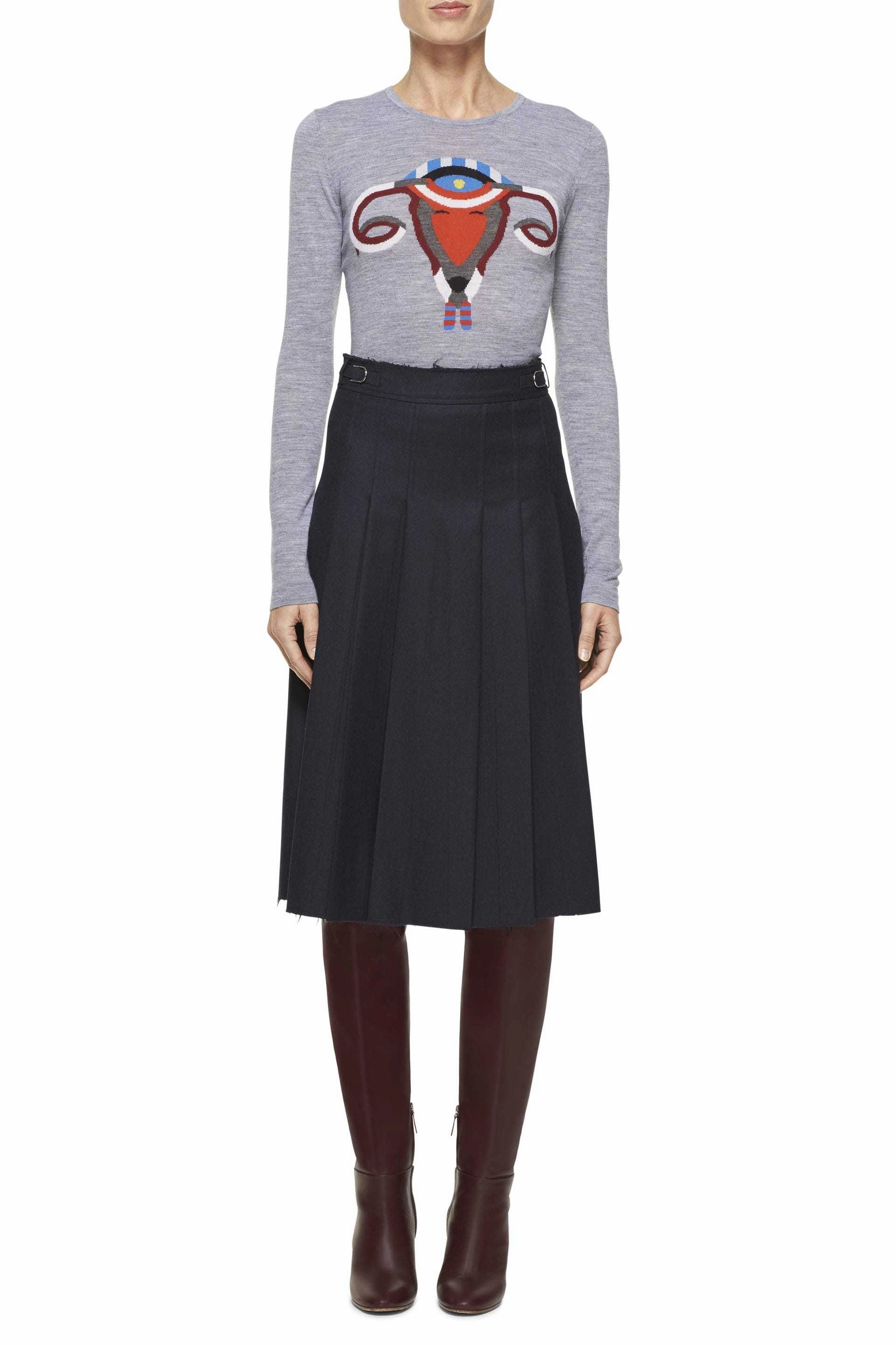 Ram-Ovaries Knit Sweater in Grey Merino Wool Simple Aesthetic Minimalist Button Placket