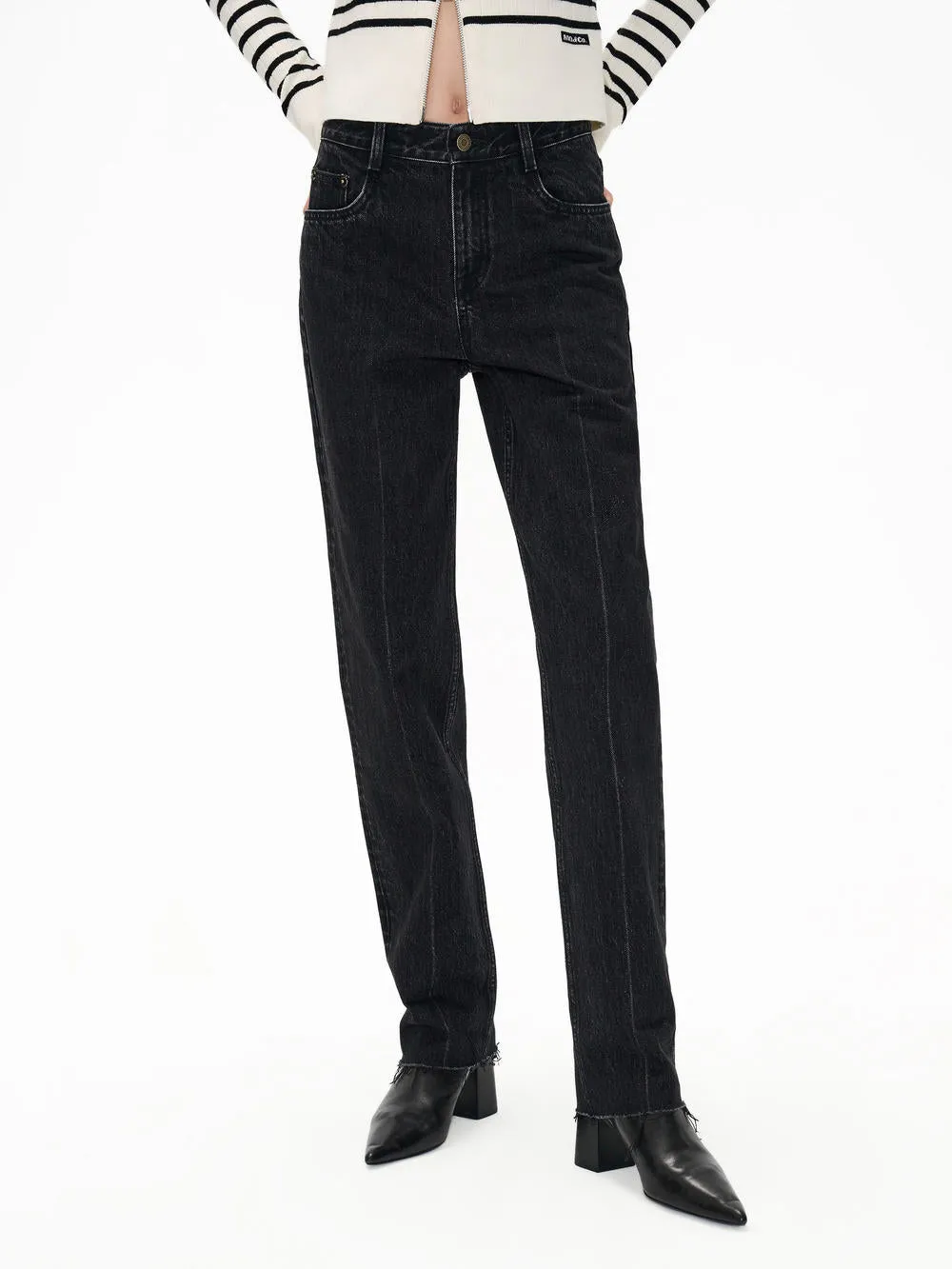 Raw Hem Cotton Jeans Lightweight Material