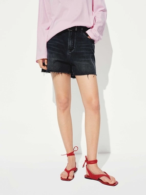 Raw Hem Denim Shorts Wrinkle-Resistant