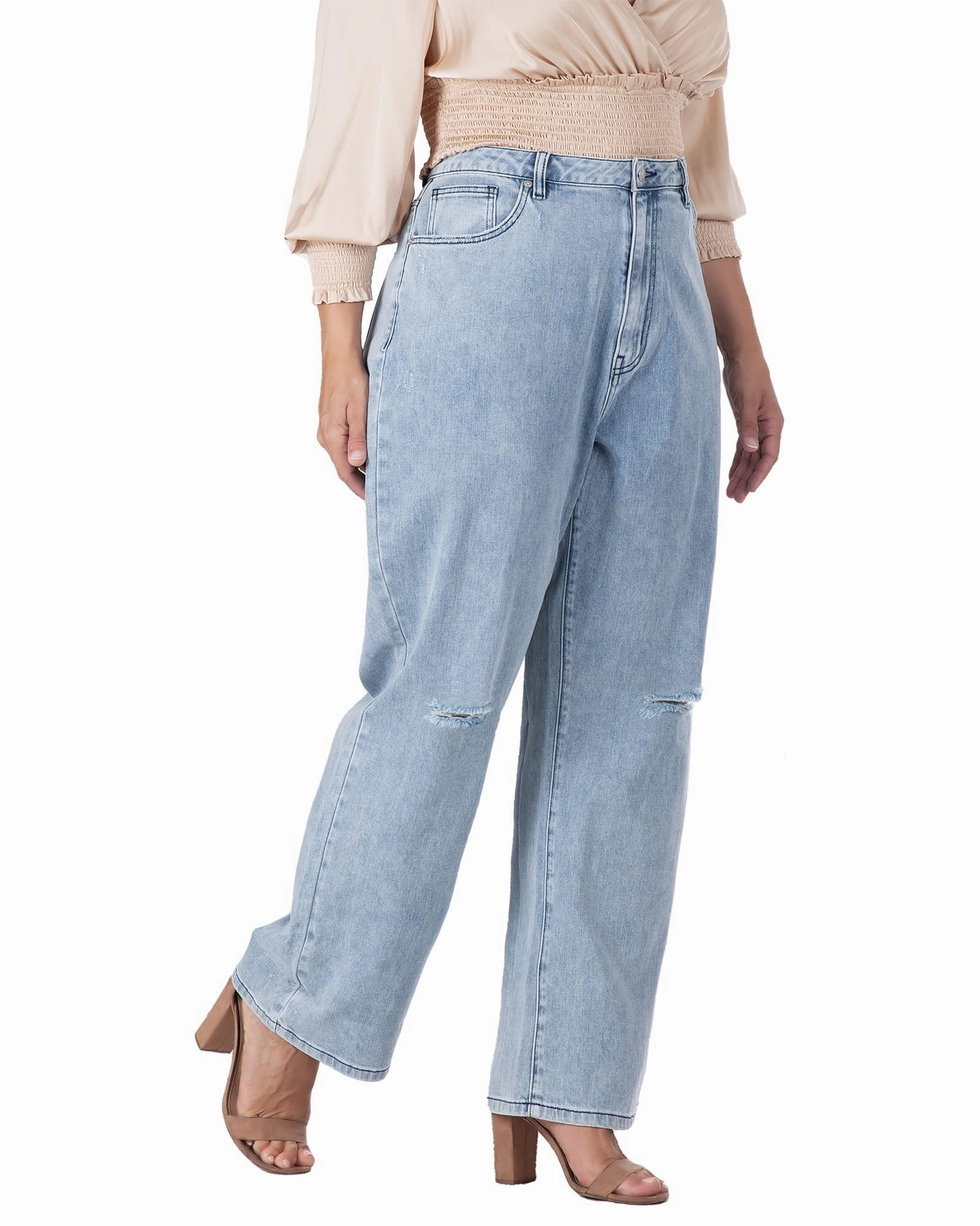 Women's Subtle Distressed Boyfriend Jeans | Stone Wash Blue Fit Layer Winter Warmth Durable