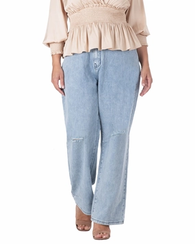 Women's Subtle Distressed Boyfriend Jeans | Stone Wash Blue Family Style Casual Work Meeting Street Casual