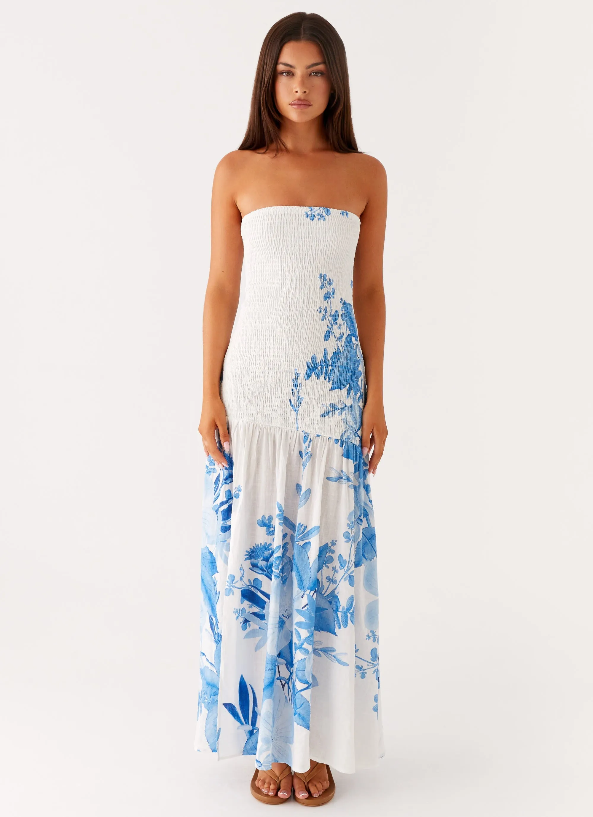 Rebecca Maxi Dress - Blue Floral Print NonSlipClosure Non-Pilling