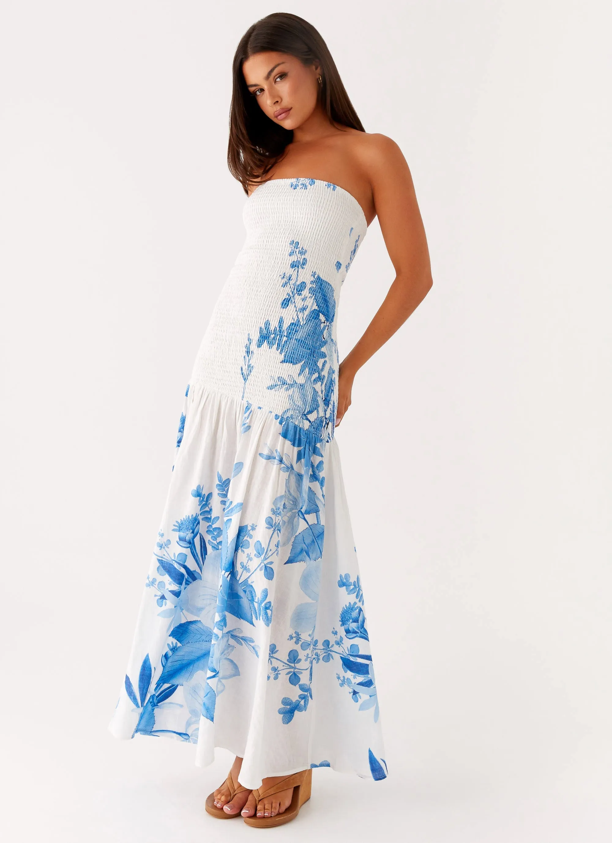 Sleek Vibe Rebecca Maxi Dress - Blue Floral Print