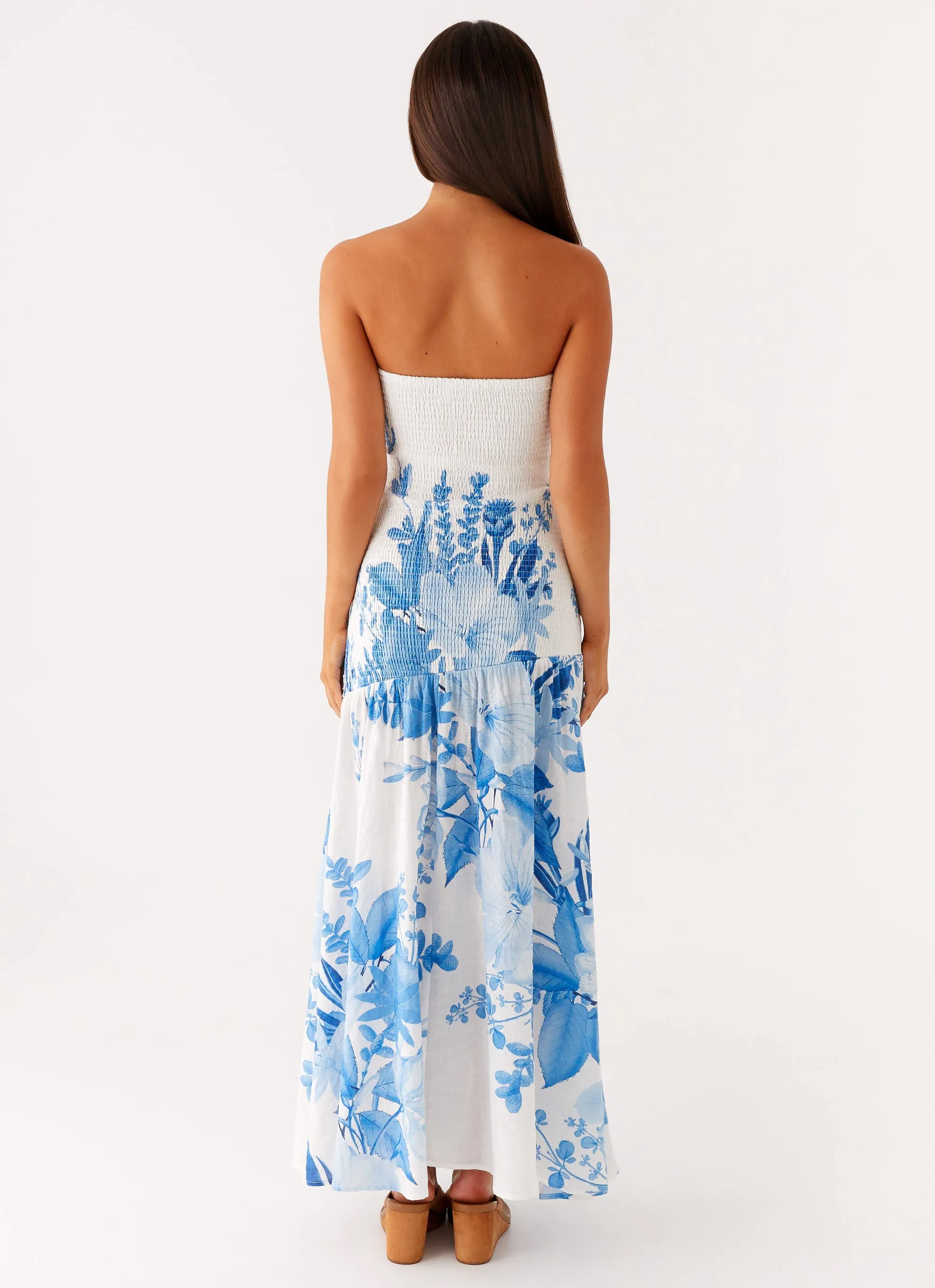 Rebecca Maxi Dress - Blue Floral Print Contemporary Style Pure Shape