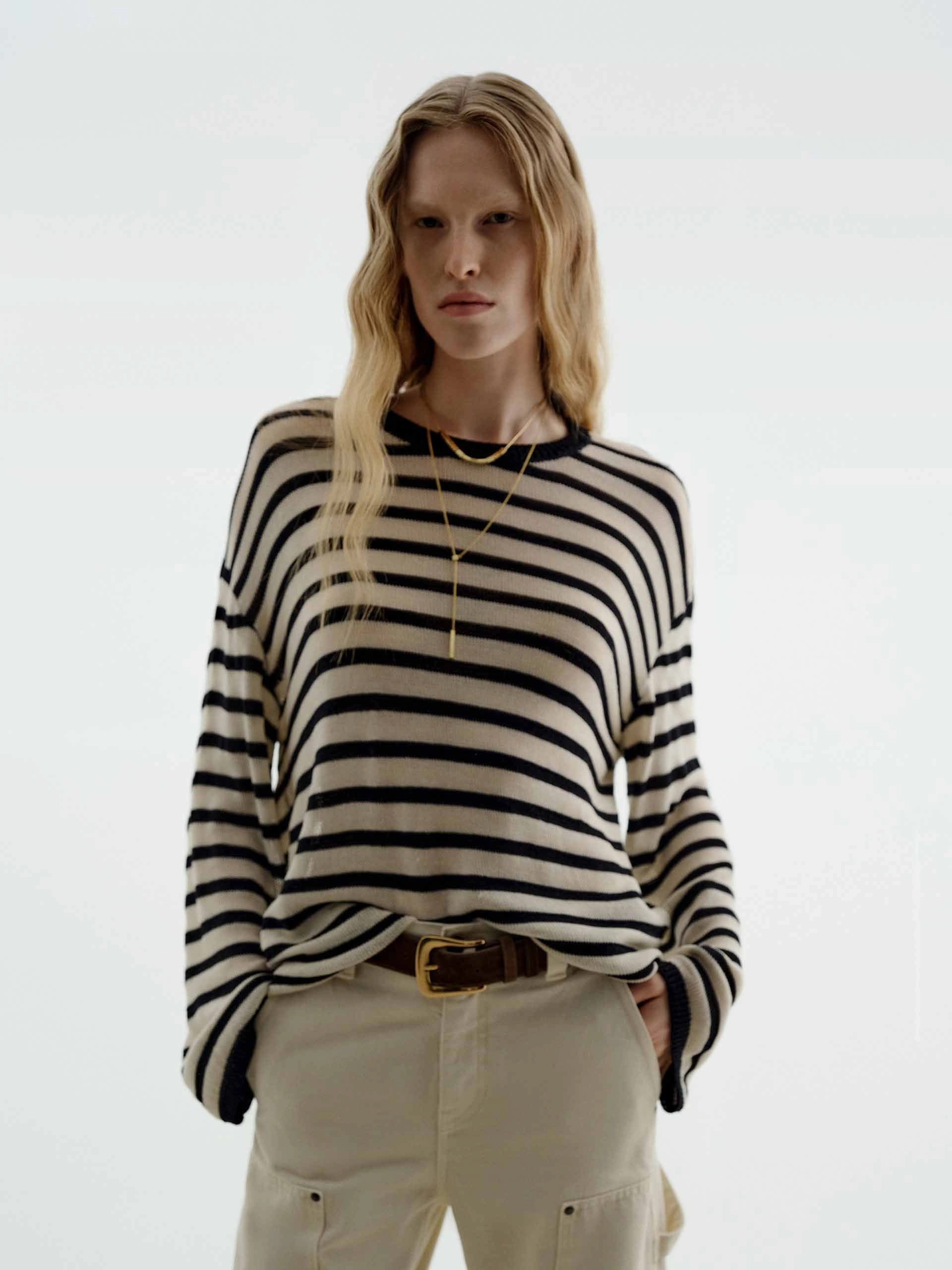 Wool Blend Striped Sweater Biodegradable Fabric