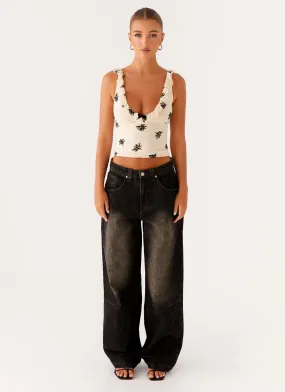 Lightweight Earthy Nature Lover Pera Baggy Denim Jeans - Brown Wash