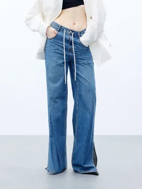 Drawstring Straight Leg Jeans Clean Finish Low Impact Processing