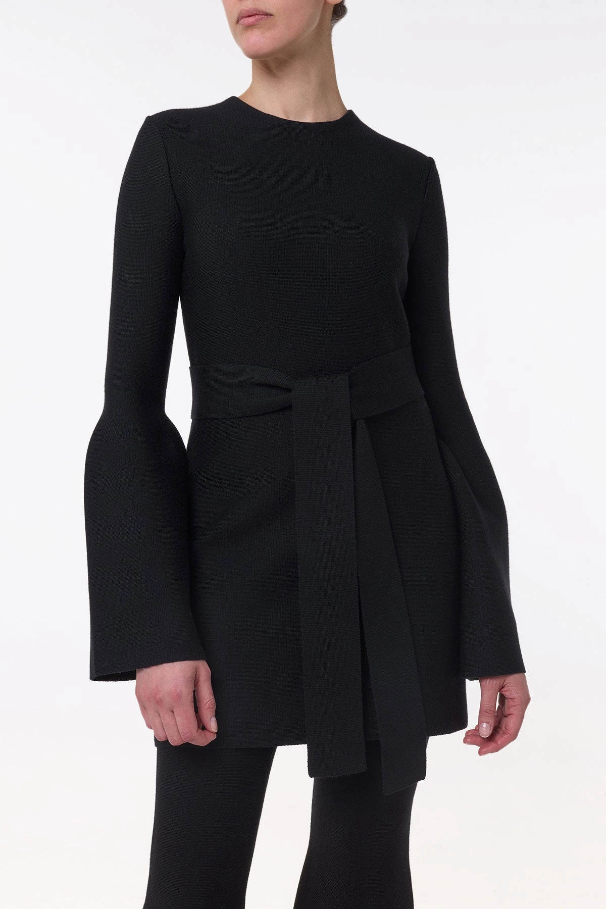 Tenas Knit Mini Dress in Black Merino Wool Cashmere Fall Favorites Contrast Stitch