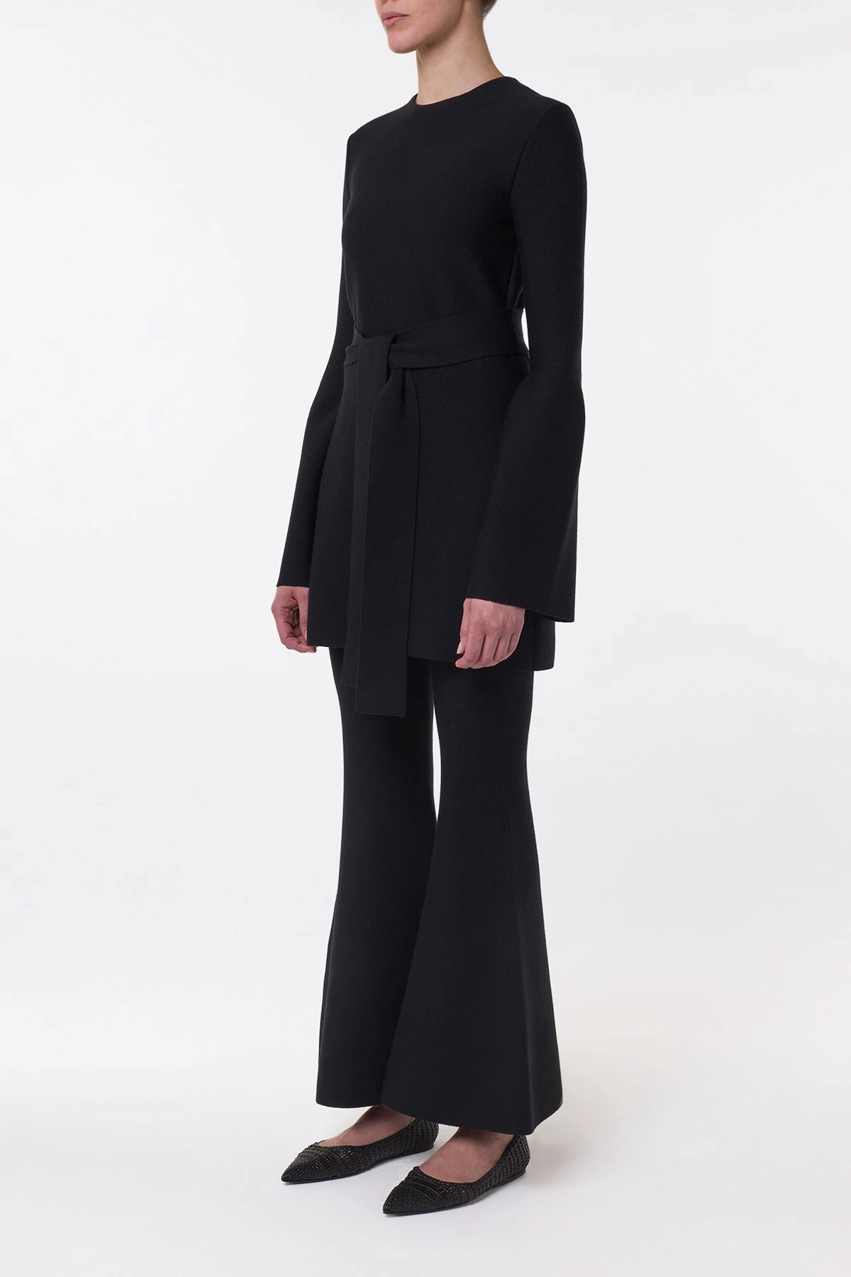 Relaxed Trend simple design Tenas Knit Mini Dress in Black Merino Wool Cashmere