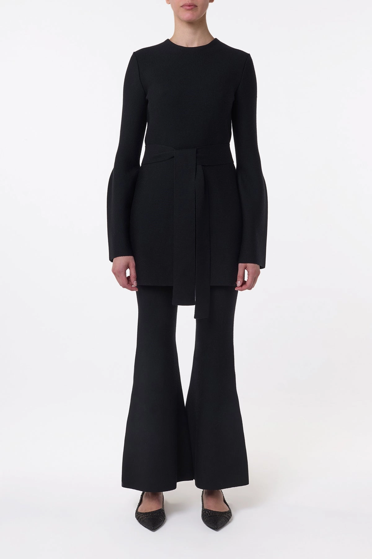 Unstructured Fit Organic Cotton Tenas Knit Mini Dress in Black Merino Wool Cashmere