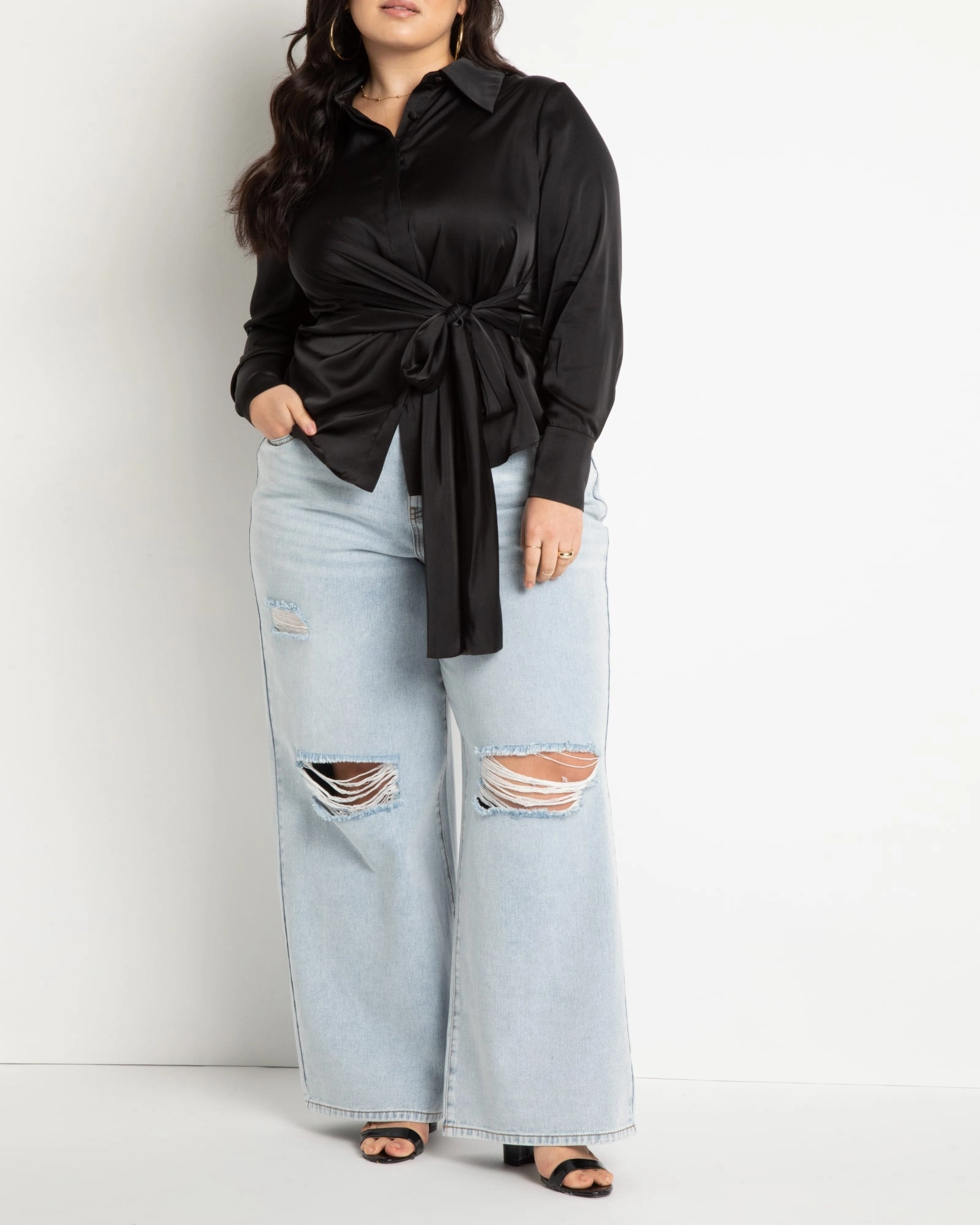 Wide Leg Distressed Jeans- Light Wash | Light Wash Street Approved Functional Waistband