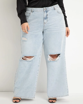 Clean Fashion Wide Leg Distressed Jeans- Light Wash | Light Wash