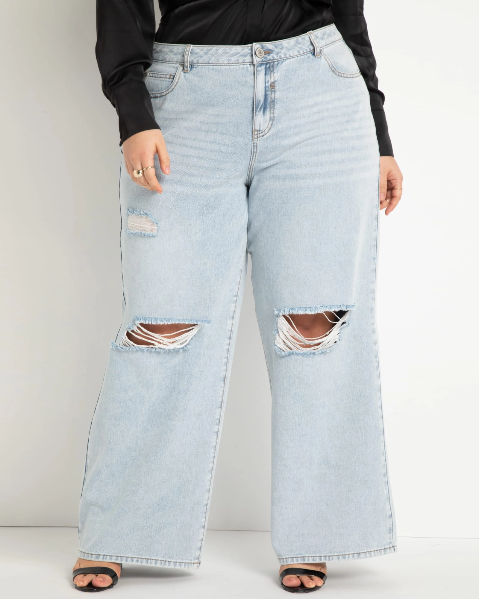 Wide Leg Distressed Jeans- Light Wash | Light Wash Spring Mood Affordable