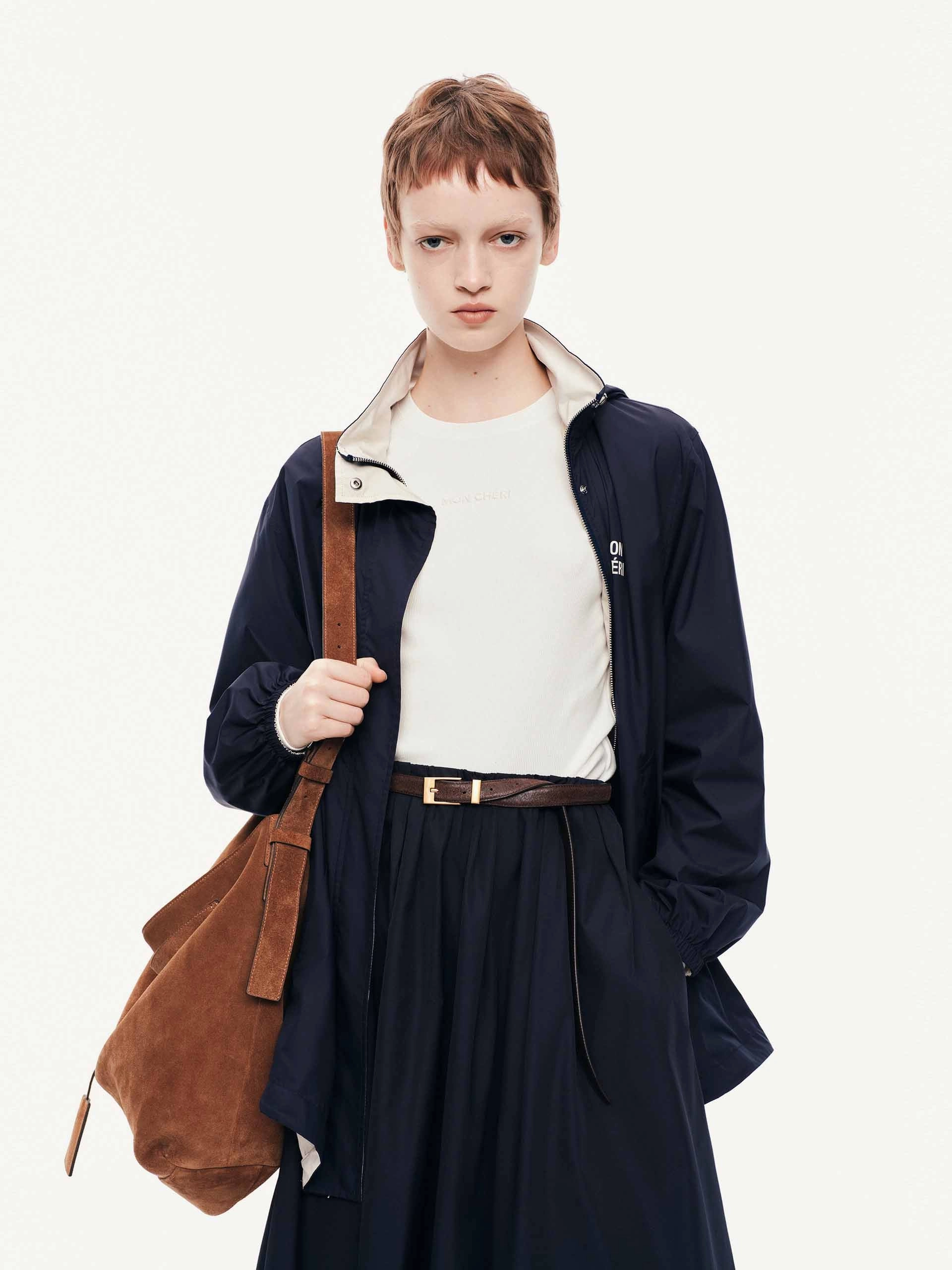 Hooded Zipper Coat RubberizedButtonClosures SeamlessBonding