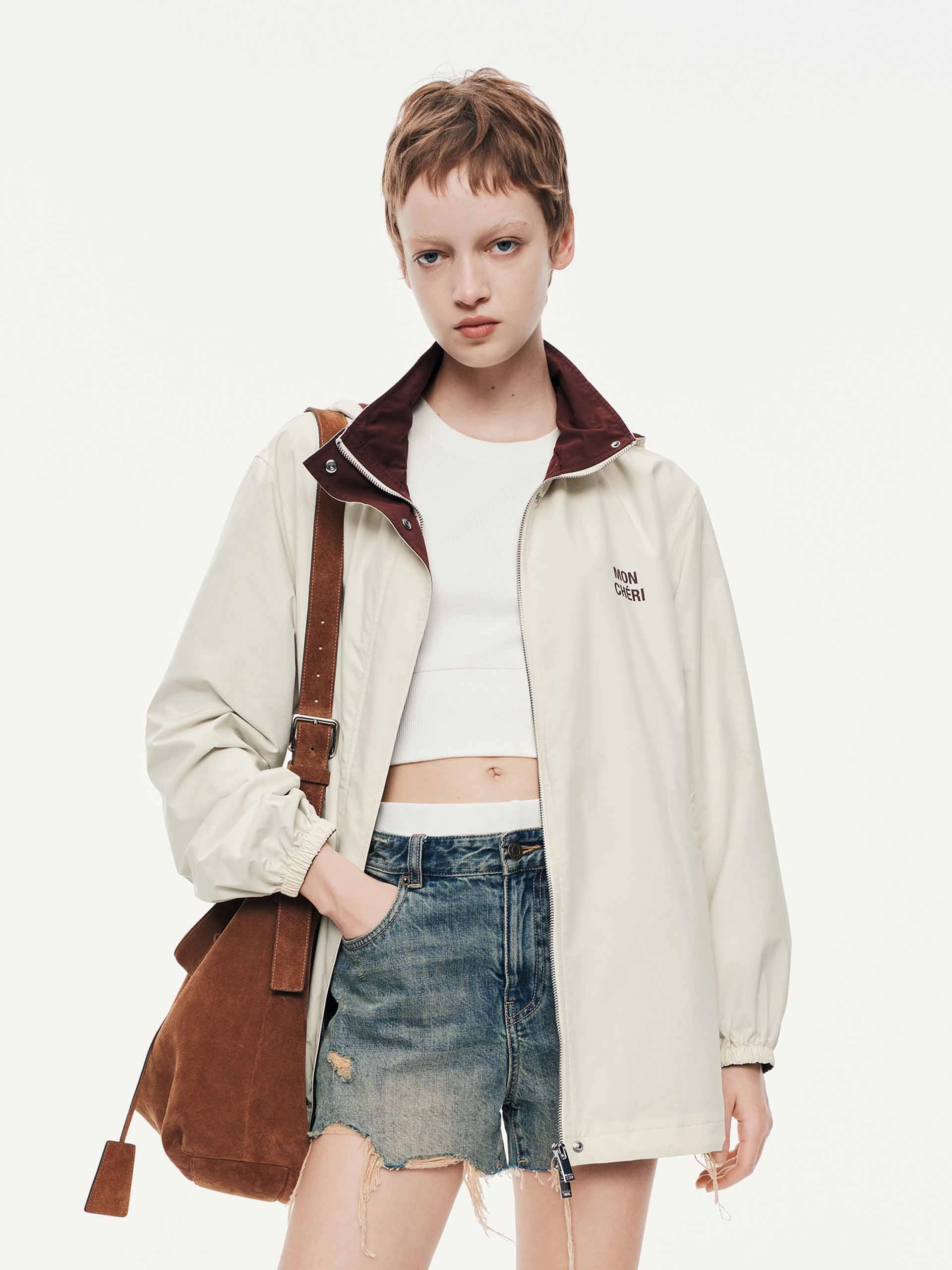 Seamless Shoulder Design Soft Layers Hooded Zipper Coat