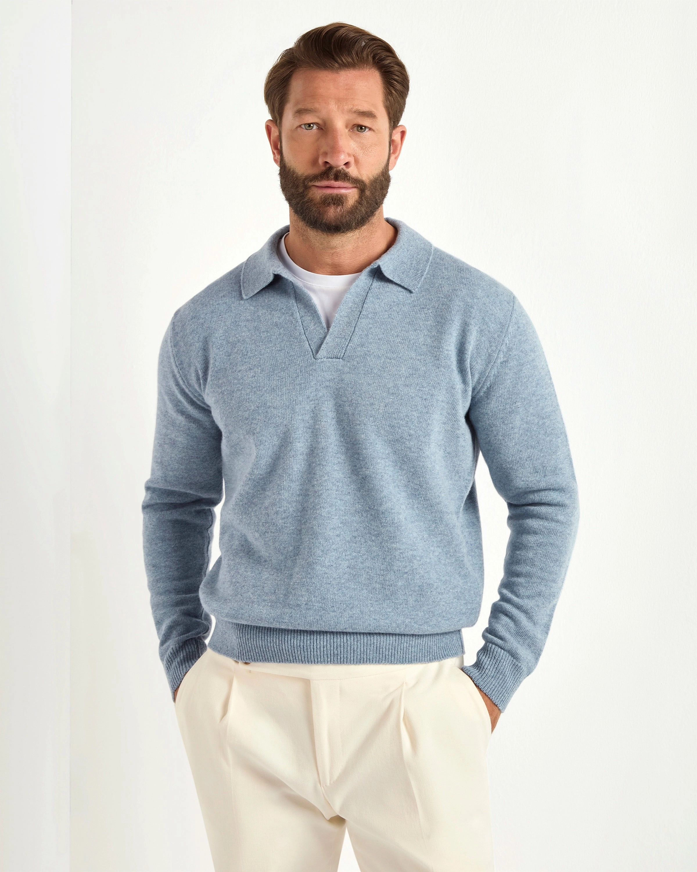 Chill Proof Core Style Dusty blue wool polo - Made in Italy