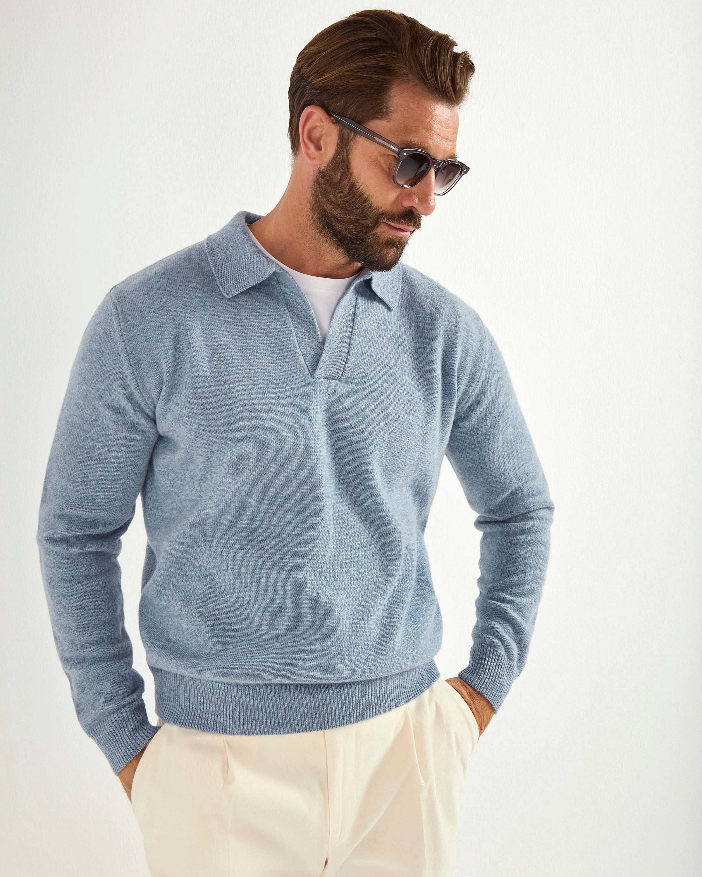 Daily Style Dusty blue wool polo - Made in Italy