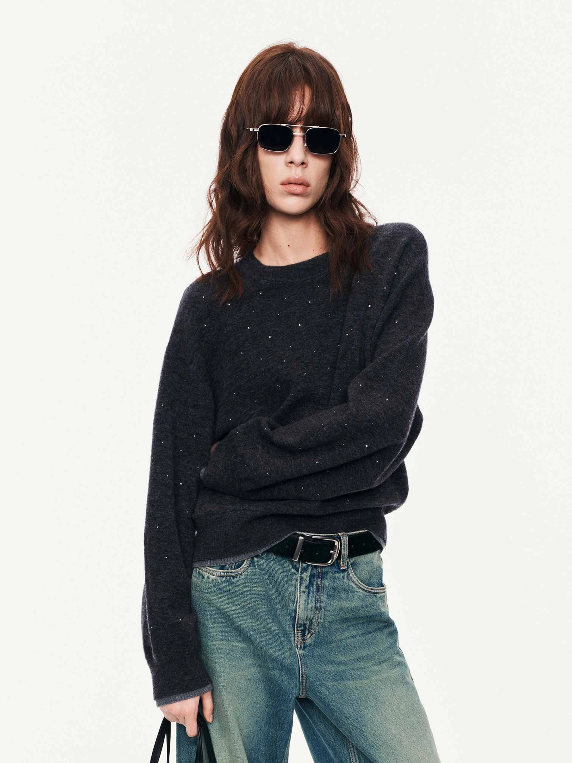 Versatile Piece Daily Ready Rhinestone Wool Blend Sweater