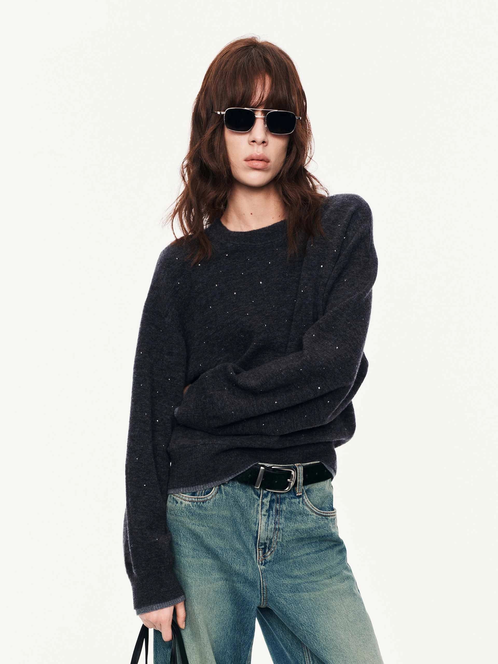 Everyday Neutral QuickDry Technology Rhinestone Wool Blend Sweater