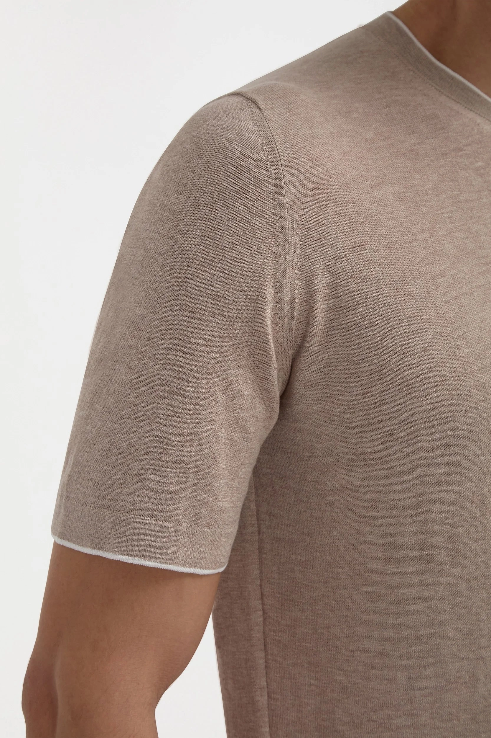 Garment Dyed Process Soft Texture Taupe knitted t-shirt - Made in Italy