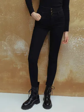 Double Waistline Skinny Denim Jeans Picnic Style Textured Lightweight Feel