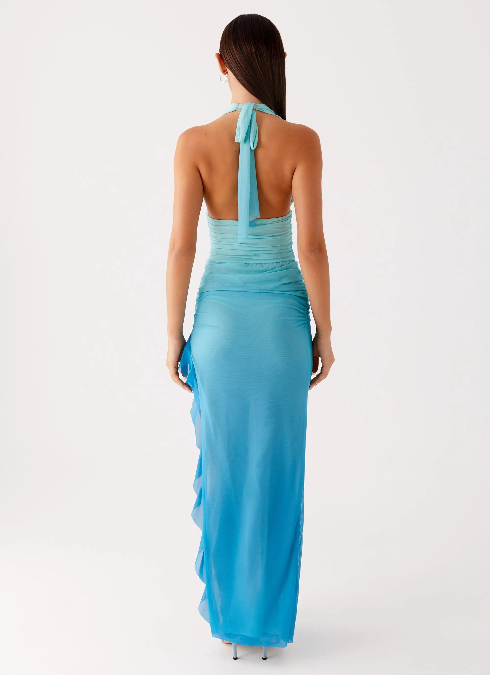 Tiered Skirt Moraya Halterneck Maxi Dress - Blue Gradient