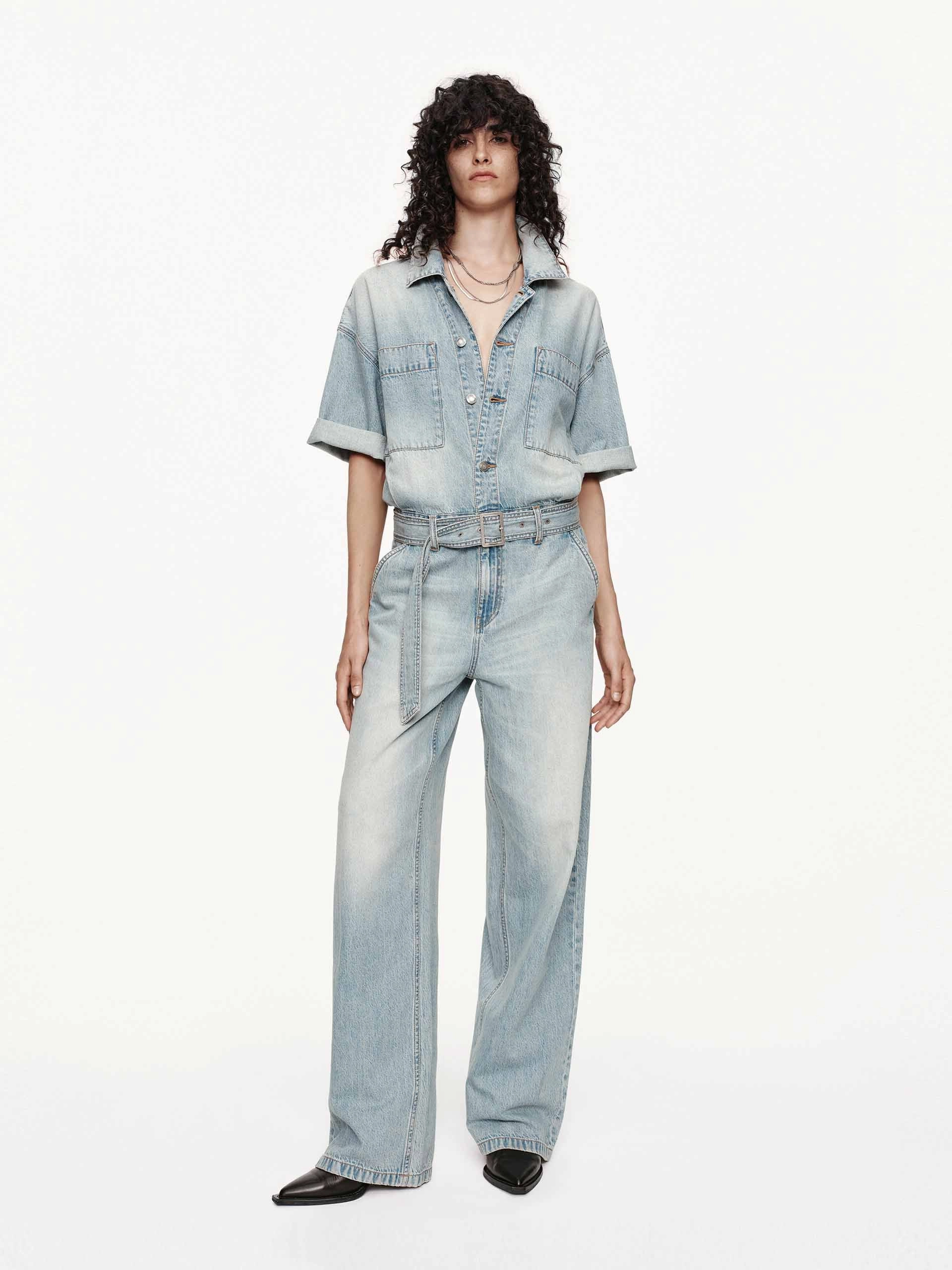 Breathable Dinner Work Urban Relaxed Cotton Denim Jumpsuit