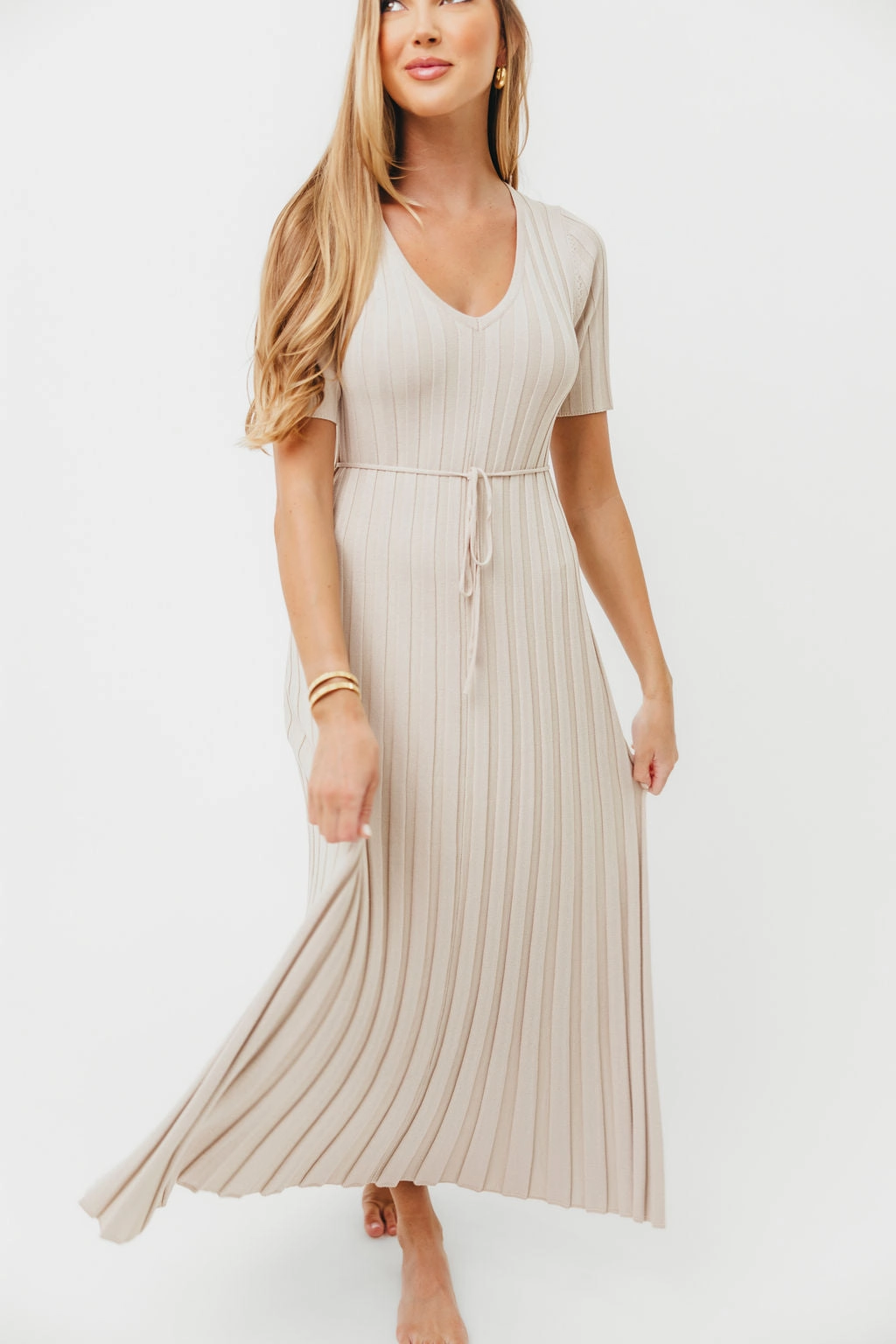 Casual Waist Linen Love Oakley Ribbed Maxi Dress in Dusty Taupe - Bump Friendly *Final-Sale*