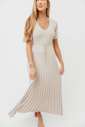 Casual Waist Linen Love Oakley Ribbed Maxi Dress in Dusty Taupe - Bump Friendly *Final-Sale*