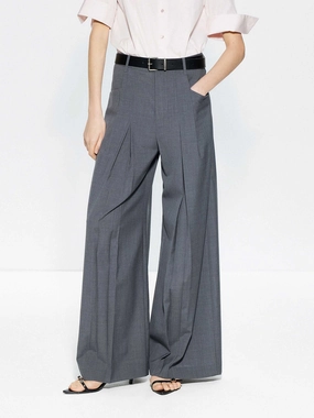 Pleated Detail Wide Leg Pants Abrasion Resistant Panels