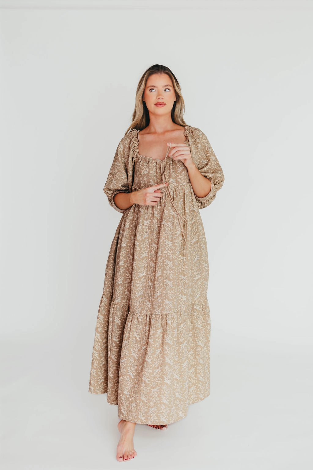 Cara 100% Cotton Maxi Dress in Mocha - Bump Friendly (XS-XL) Pastel Sky